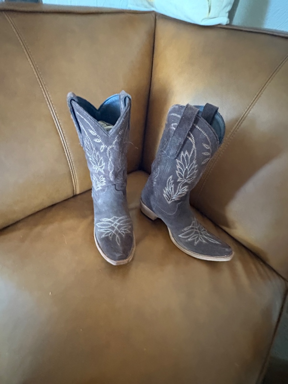 Lane Lexington Dark Brown Suede Embroidered Cowgirl Boots Size 7.5 - Picture 2 of 16